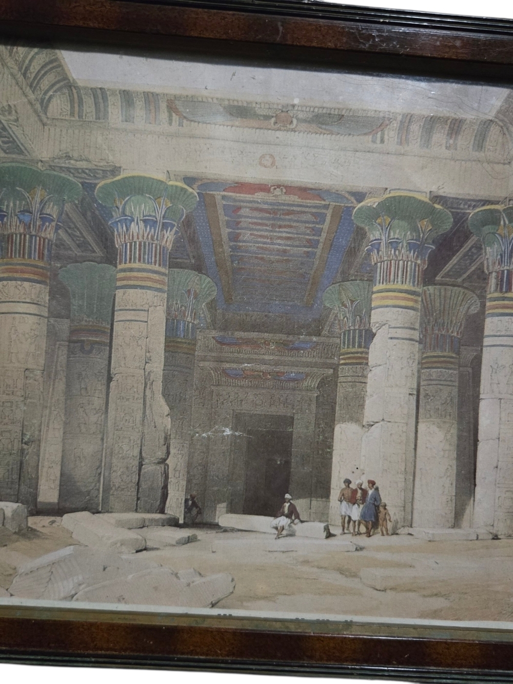 Antique Egyptian Temple Print with Colorful Column Capitals